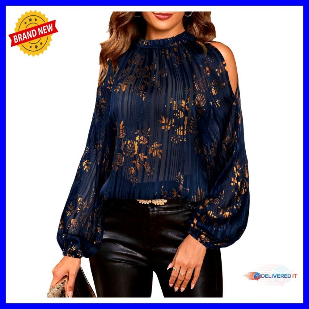 Women's Cold Shoulder Blouse Long Sleeve Mock Neck Polyester Party Top
